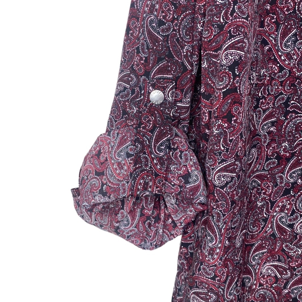 Michael Kors Royal Pink Paisley Zip Up Tap Sleeves Front Pockets High/Low Hem XL - Picture 6 of 8